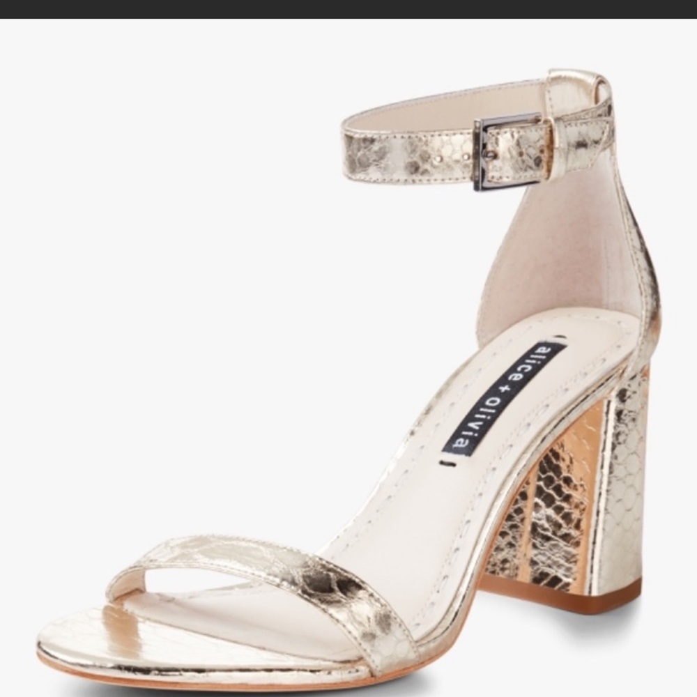 Alice + Olivia | LILLIAN Gold Snake Print Block Heel Sandal